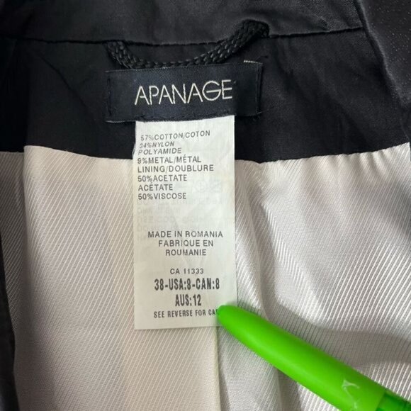 Apanage Women's Size 8 38 Vintage Satin Long Sleeve Blazer Suit Solid Black - Picture 7 of 16